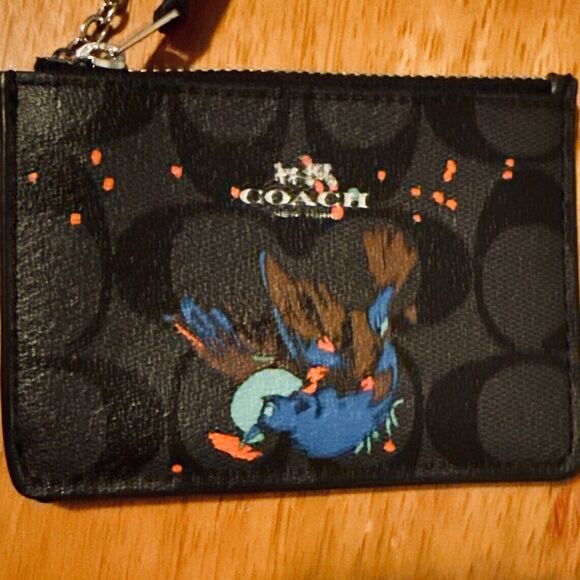 Coach Wallet Bird Print Black Smoke Signature ID Case Holder Canvas Small F23616 - Picture 5 of 7